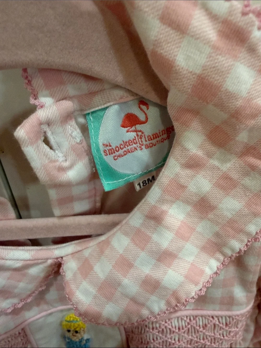 Pink Gingham Smocked Baby Matching Set with French knot Disney princesses